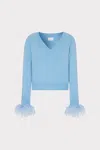 Milly Feather Cuff V-neck Long Sleeve Sweater In Ice Blue