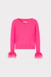 Milly Feather Cuff V-neck Long Sleeve Sweater In  Pink