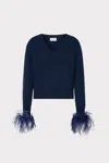 Milly Merino Wool & Cashmere Feather Cuff Sweater In Navy