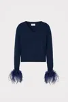 Milly Merino Wool & Cashmere Feather Cuff Sweater In Navy