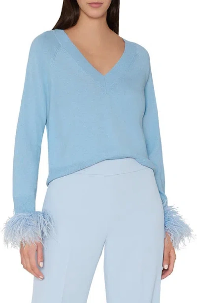 MILLY MILLY FEATHER CUFF V-NECK SWEATER