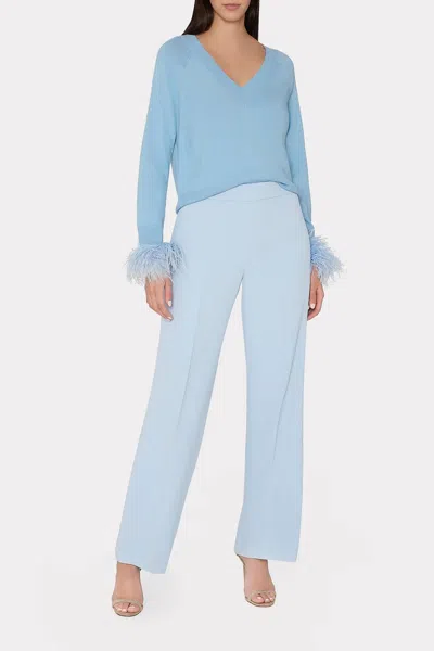 Milly Feather Cuff V-neck Sweater In Ice Blue