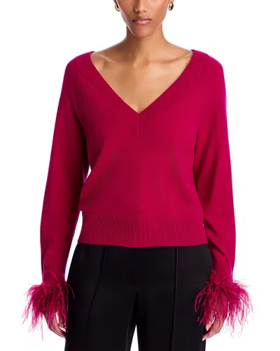 Milly Feather Cuff V Neck Sweater In Brown