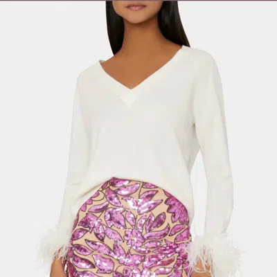 Milly Feather Cuff Sweater In Ecru