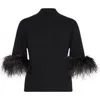 Milly Feather Detail Mock Neck Sweater In Black