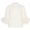 Milly Feather Detail Mock Neck Sweater In Nude