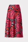 Milly Fion Graphic Butterfly Bias Cut Satin Skirt In Black/pomegranate