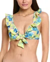 Milly Floating Cosmos Ruffle Bikini Top In Green