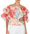 Milly Floraison Rouge Organza Ruffle Short Sleeve Top In Multi