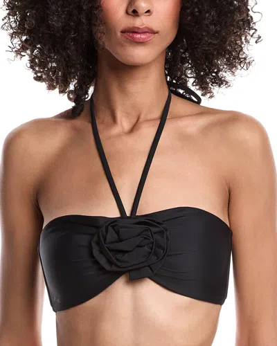 Milly Floral Applique Halter Bikini Top In Black