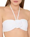 Milly Floral Applique Halter Bikini Top In White