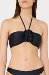Milly Floral Applique Halter Bikini Top In Black
