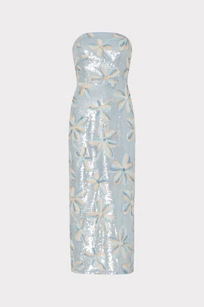 MILLY FLORAL EMBROIDERY MESH SEQUIN MIDI DRESS