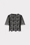 Milly Floral Geo Combo Lace Short Sleeve Top In Black