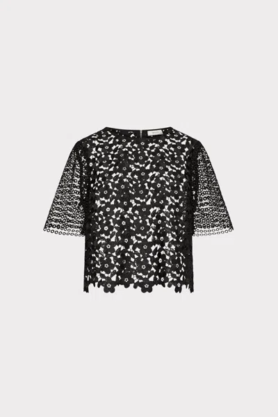 Milly Floral Geo Combo Lace Short Sleeve Top In Black