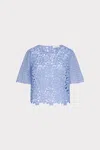 Milly Floral Geo Combo Lace Short Sleeve Top In Sky Blue