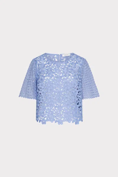 MILLY FLORAL GEO COMBO LACE SHORT SLEEVE TOP
