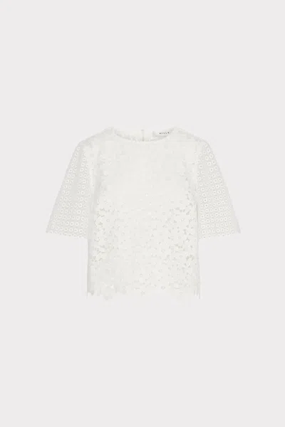 Milly Floral Geo Combo Lace Short Sleeve Top In White