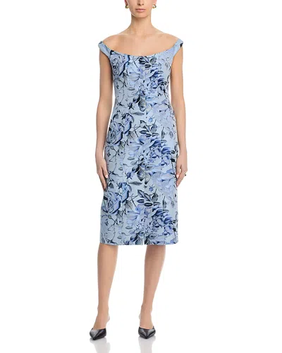 Milly Floral Jaquard Dress In Blue