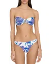 Milly Floral Print Bandeau Bikini Top In Blue