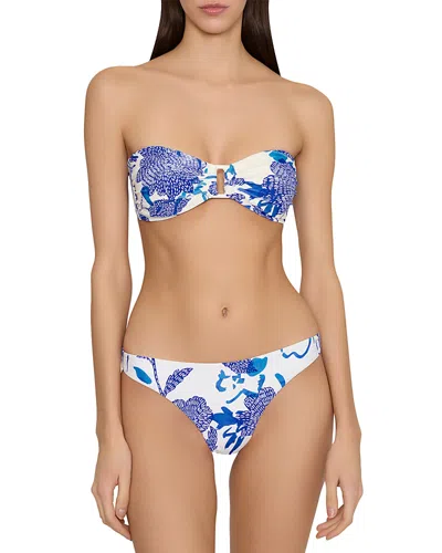 Milly Floral Print Bandeau Bikini Top In Blue