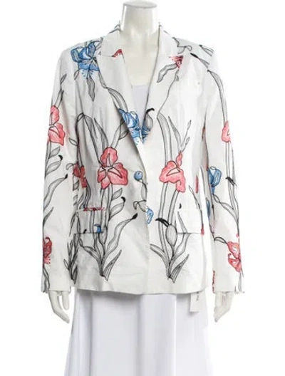 Pre-owned Milly Floral Print Blazer In White