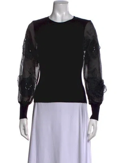 Pre-owned Milly Floral Print Crew Neck Sweater In Black