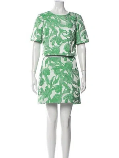 Pre-owned Milly Floral Print Embroidered Accent Skirt Set In Green