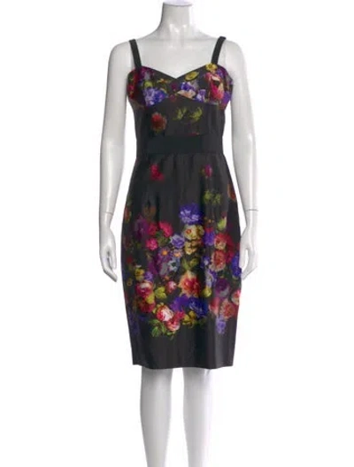 Pre-owned Milly Floral Print Knee-length Dress In Black