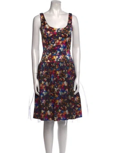Pre-owned Milly Floral Print Knee-length Dress In Black