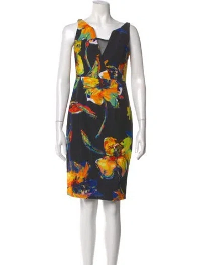 Pre-owned Milly Floral Print Knee-length Dress In Black