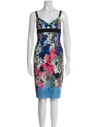 Pre-owned Milly Floral Print Knee-length Dress In Black
