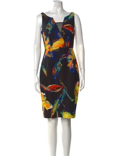 Pre-owned Milly Floral Print Knee-length Dress In Black