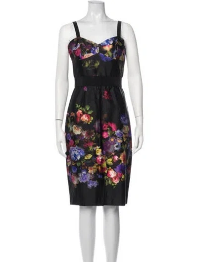 Pre-owned Milly Floral Print Knee-length Dress In Black