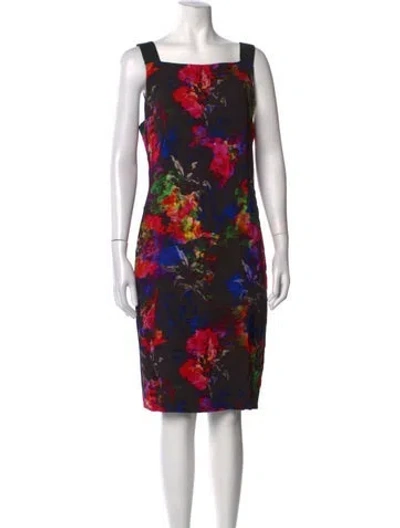 Pre-owned Milly Floral Print Knee-length Dress In Black