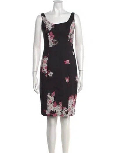 Pre-owned Milly Floral Print Knee-length Dress In Black