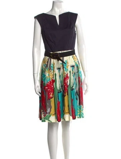 Pre-owned Milly Floral Print Knee-length Dress In Blue