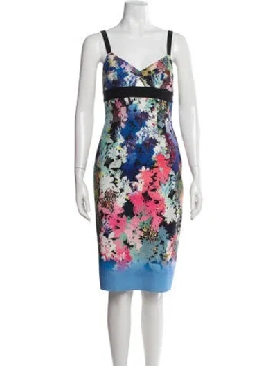 Pre-owned Milly Floral Print Knee-length Dress In Blue
