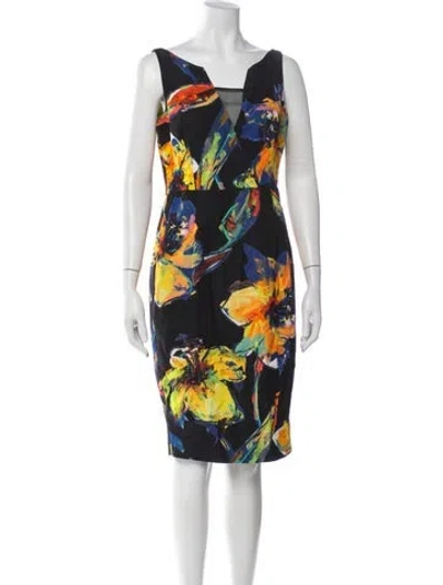 Pre-owned Milly Floral Print Knee-length Dress In Blue
