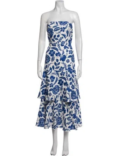 Pre-owned Milly Floral Print Knee-length Dress In Blue