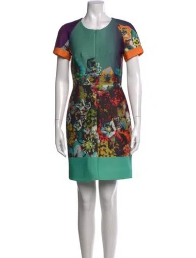 Pre-owned Milly Floral Print Knee-length Dress In Green
