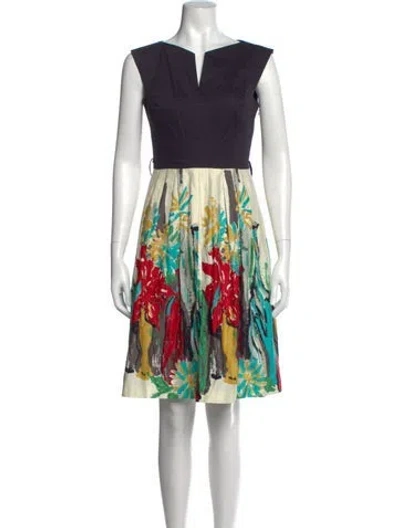 Pre-owned Milly Floral Print Knee-length Dress In Green