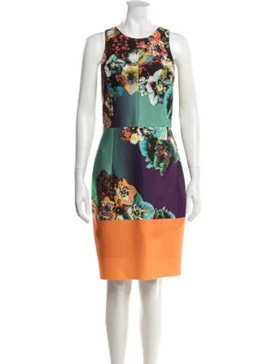 Pre-owned Milly Floral Print Knee-length Dress In Green