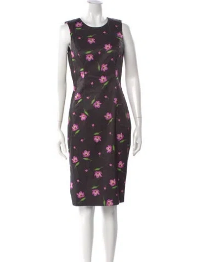 Pre-owned Milly Floral Print Knee-length Dress In Purple