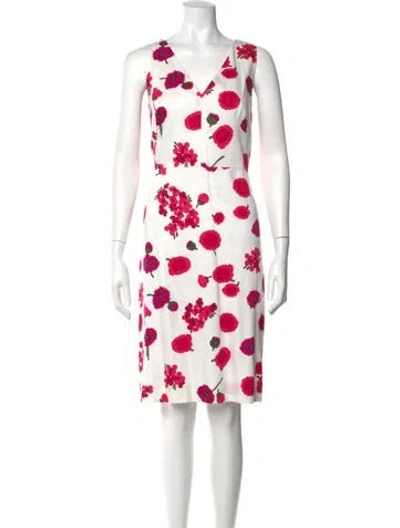 Pre-owned Milly Floral Print Knee-length Dress In White