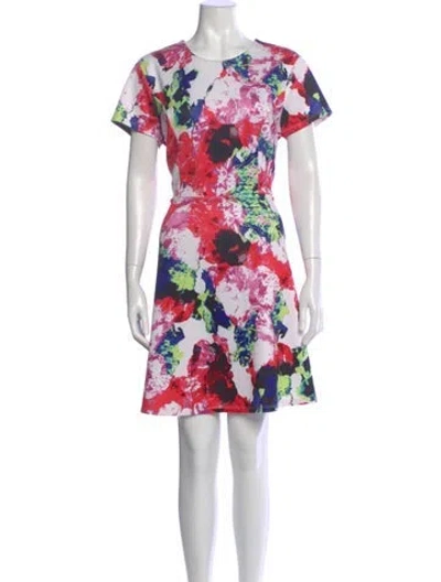 Pre-owned Milly Floral Print Knee-length Dress In White
