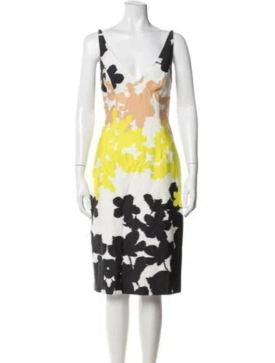Pre-owned Milly Floral Print Knee-length Dress In White