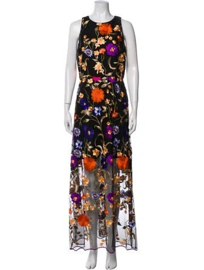 Pre-owned Milly Floral Print Long Dress In Black