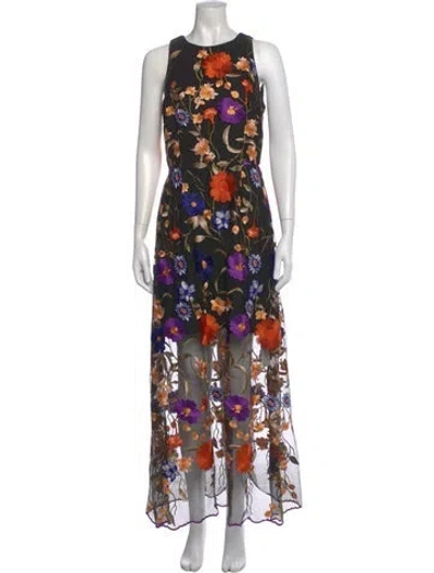Pre-owned Milly Floral Print Long Dress In Black
