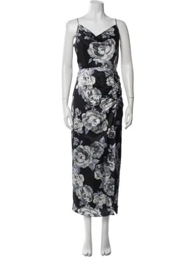 Pre-owned Milly Floral Print Long Dress In Black